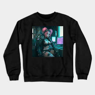 Cyberpunk Pink Hair Hacker Crewneck Sweatshirt